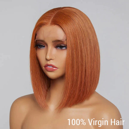 RicanHair 10 Inches 4x4 Beginner Friendly Sugar Maple Glueless Mid Part Bob Lace Closure Wig-100% Human Hair