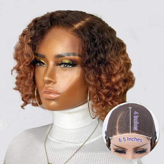 RicanHair 10 Inches Trendy Mix Brown Short Cut Curly HD Lace Glueless Side Part Wig